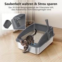 FURTIME rozsdamentes acél macskatoalett 18L lapáttal, magas falú szóróvédett 2