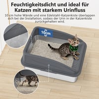 FURTIME rozsdamentes acél macskatoalett 18L lapáttal, magas falú szóróvédett 3