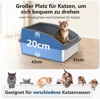 FURTIME rozsdamentes acél macskatoalett 18L lapáttal, magas falú szóróvédett 5