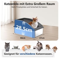 FURTIME Litieră XL din Oțel Inoxidabil 30L - Toaletă Mare pentru Pisici cu Lopățică și Covoraș cu Două Straturi, Antiscurgere, 58x37x28,5 cm 4