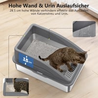 FURTIME Litieră XL din Oțel Inoxidabil 30L - Toaletă Mare pentru Pisici cu Lopățică și Covoraș cu Două Straturi, Antiscurgere, 58x37x28,5 cm 5