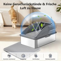 FURTIME Litieră XL din Oțel Inoxidabil 30L - Toaletă Mare pentru Pisici cu Lopățică și Covoraș cu Două Straturi, Antiscurgere, 58x37x28,5 cm 6