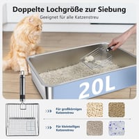 FURTIME Litieră XL din Oțel Inoxidabil 30L - Toaletă Mare pentru Pisici cu Lopățică și Covoraș cu Două Straturi, Antiscurgere, 58x37x28,5 cm 7