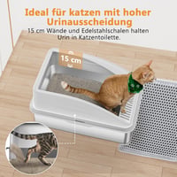 FURTIME Rozsdamentes Acél XXL Macska WC Tálca 30L Nagy Kapacitás Szivárgásmentes Alom Tároló Kanállal 58x37x28cm Ezüst Szürke 3