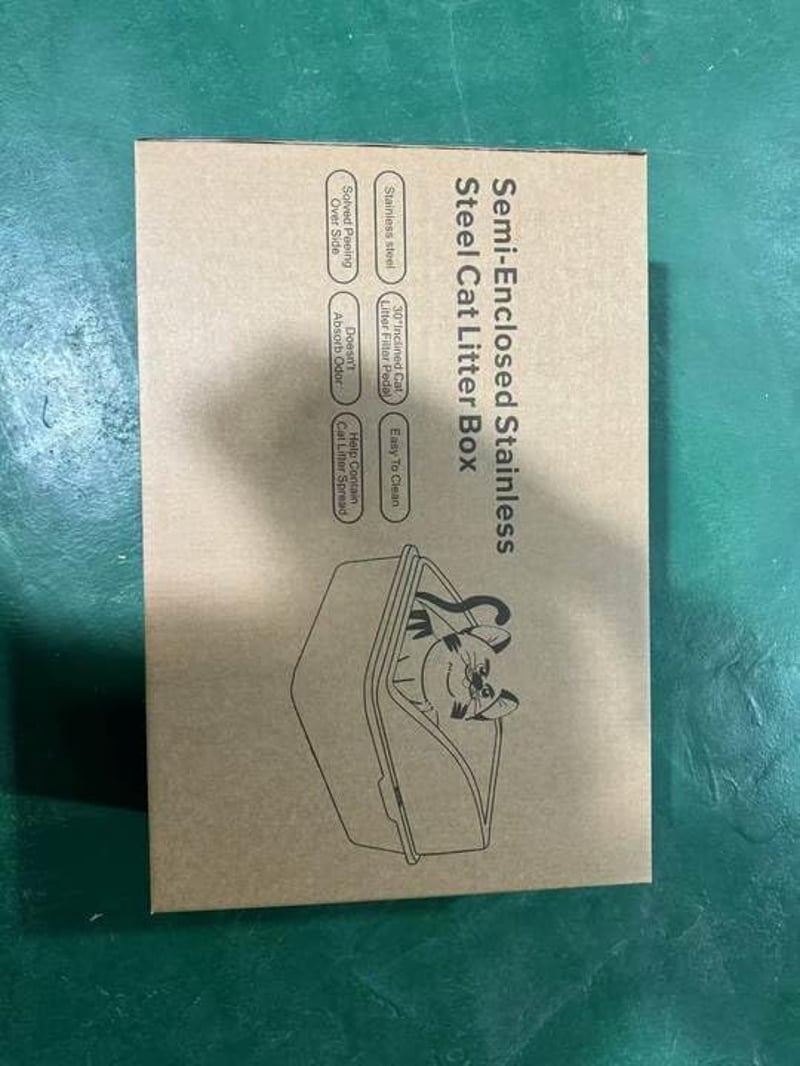 FURTIME Rozsdamentes Acél XXL Macska WC Tálca 30L Nagy Kapacitás Szivárgásmentes Alom Tároló Kanállal 58x37x28cm Ezüst Szürke
