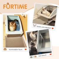 FURTIME Rozsdamentes Acél XXL Macska WC Tálca 30L Nagy Kapacitás Szivárgásmentes Alom Tároló Kanállal 58x37x28cm Ezüst Szürke 8