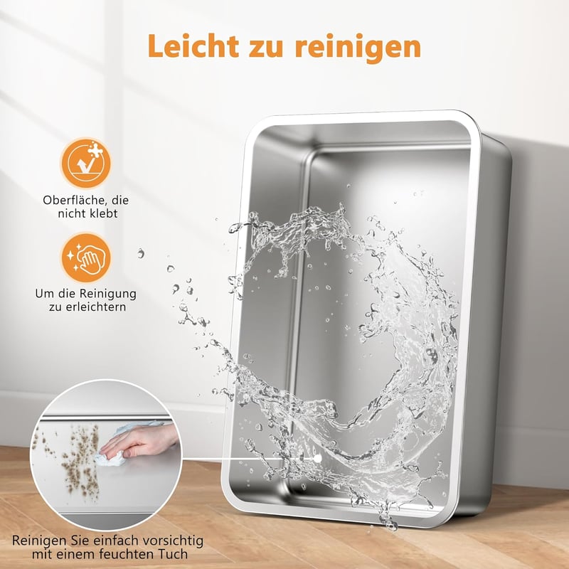 FURTIME Rozsdamentes Acél XXL Macska WC Tálca 30L Nagy Kapacitás Szivárgásmentes Alom Tároló Kanállal 58x37x28cm Ezüst Szürke
