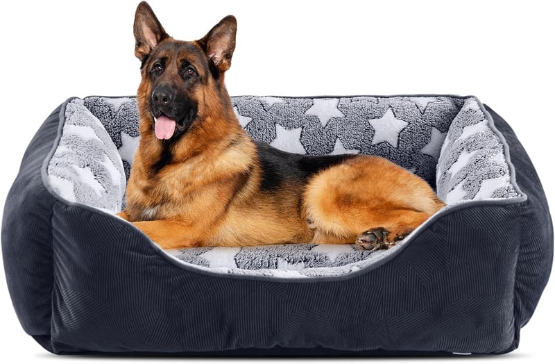 FURTIME XXL mosható kutya fekhely kosár puha matraccal csúszásgátló peremmel 106 x 80 x 23 cm fekete csillagok macskáknak és kutyáknak