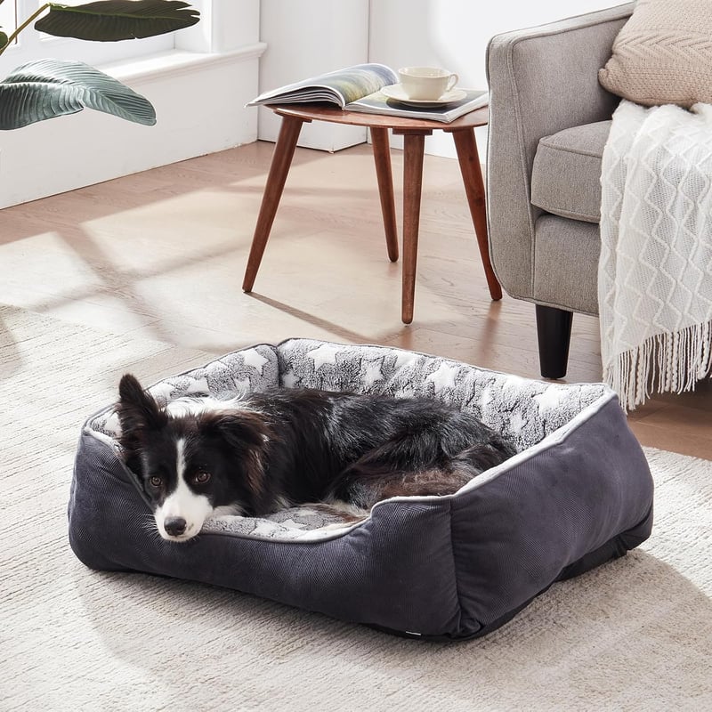 FURTIME XXL mosható kutya fekhely kosár puha matraccal csúszásgátló peremmel 106 x 80 x 23 cm fekete csillagok macskáknak és kutyáknak