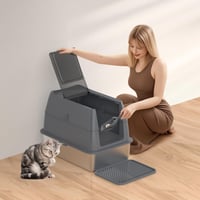 FURTIME XXL Nerezová toaleta pre mačky s krytom a lopatkou, uzavretá mačacia toaleta odolná proti zápachu, veľká a vhodná pre viac mačiek 12