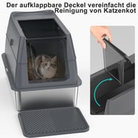 FURTIME XXL Nerezová toaleta pre mačky s krytom a lopatkou, uzavretá mačacia toaleta odolná proti zápachu, veľká a vhodná pre viac mačiek 7