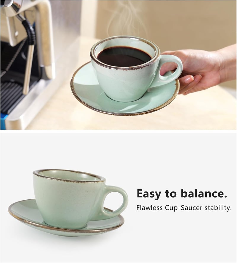 Futelang Cappuccino Csészék 237ml 4db-os Készlet - Vastag Falú Kerámia Kávéscsészék Csészealjjal és Tartóval, Tengerzöld