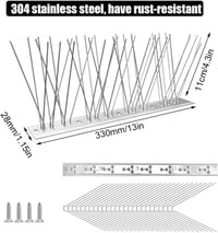 Fuuner Galamb Riasztó Tüskék - 3,3 Méteres, 304 Rozsdamentes Acél Madárriasztó Szett Erkélyre, Tetőre, Kerítésre - 10 db Madárvédelmi Tüske  2