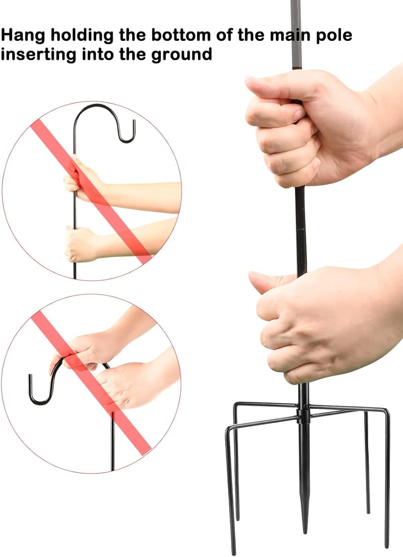 Fuuner Kerti Akasztó Kampó 2db, 120cm Fém Rúd, Kültéri Állvány Lámpáshoz, Növényekhez, Madáretetőhöz, Virágkosárhoz, Esküvői Dekorációhoz