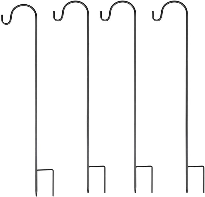 Fuuner Pásztorbot Akasztó Szett, 4 db 90 cm-es Kerti Tartórúd Fekete, Kültéri Fém Állvány Lámpásokhoz, Virágtartókhoz, Napelemes Lámpákhoz, 