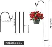 Fuuner Pásztorbot Akasztó Szett, 4 db 90 cm-es Kerti Tartórúd Fekete, Kültéri Fém Állvány Lámpásokhoz, Virágtartókhoz, Napelemes Lámpákhoz,  2