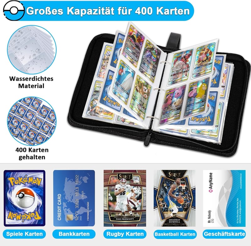 Fuxgaozh Pokémon kártya album 400 zsebből, 50 oldalas gyűjtőmappa vízálló PU