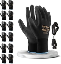 FUZZIO 12 Pár PU Bevonatú Munkakesztyű Kesztyűcsipesszel - M (12er Pack), Ogrifox work gloves + Fuzzio clips 1