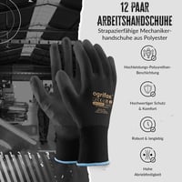 FUZZIO 12 Pár PU Bevonatú Munkakesztyű Kesztyűcsipesszel - M (12er Pack), Ogrifox work gloves + Fuzzio clips 2