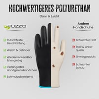 FUZZIO 12 Pár PU Bevonatú Munkakesztyű Kesztyűcsipesszel - M (12er Pack), Ogrifox work gloves + Fuzzio clips 7