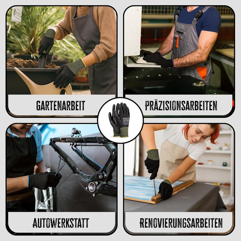 FUZZIO 12 Pár PU Bevonatú Munkakesztyű Kesztyűcsipesszel - M (12er Pack), Ogrifox work gloves + Fuzzio clips