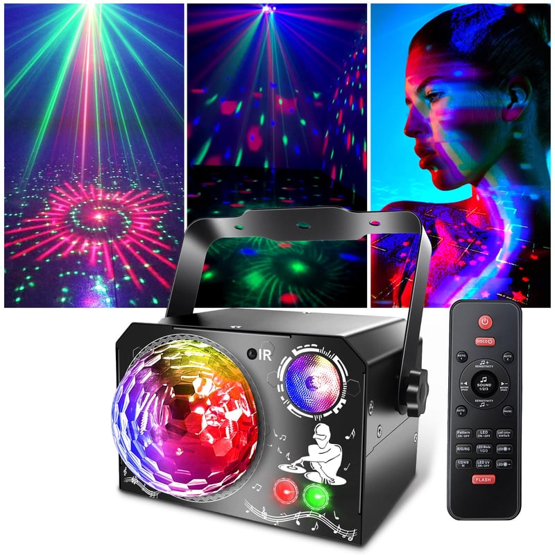 Fwiull 4 u 1 disko kugla DJ party svjetlo sa 65 uzoraka, RGB UV stroboskop, svjetlo za disko s glasovnom kontrolom, USB kabel od 2m, za zabave, Halloween, Božić