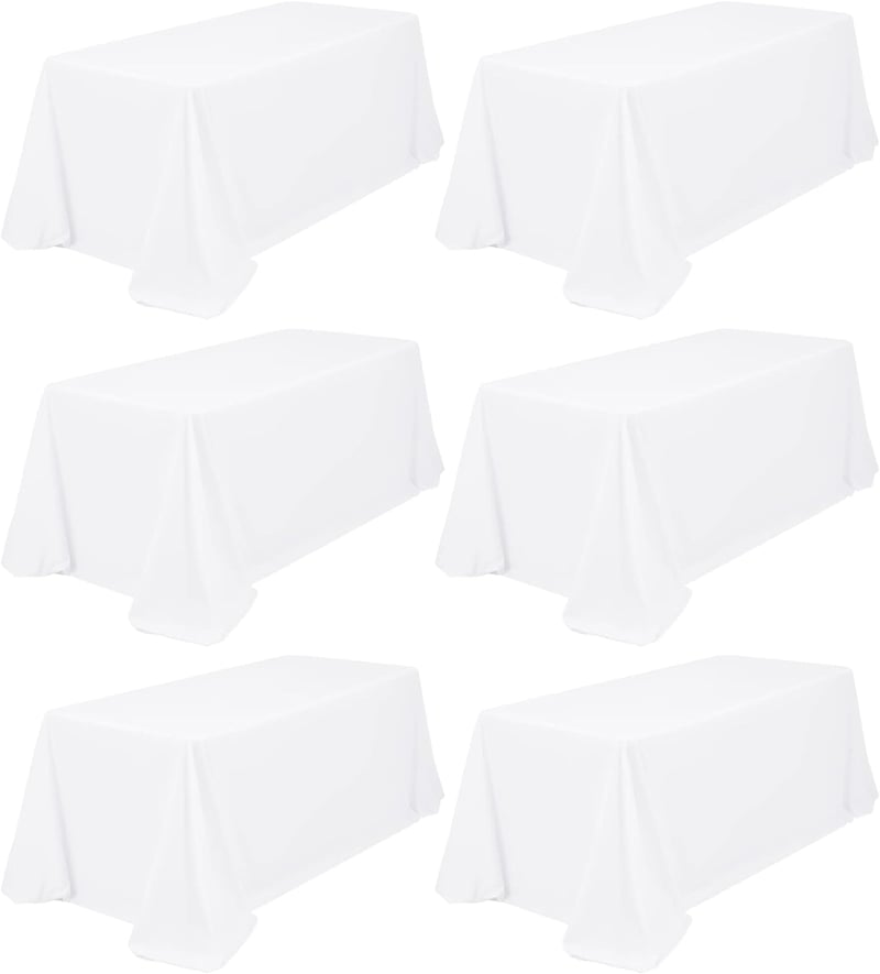 FXKS Fehér Téglalap Asztalterítő 6 db – 229 x 396 cm, 8 ft-os Asztalhoz, Mosható Dekoratív Abrosz