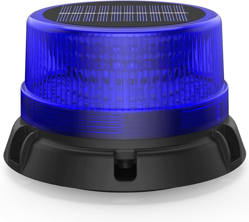 Fxlpower Kék LED Forgó Jelzőlámpa Napelemes Akkus IP65 Mágnes Figyelmeztetés