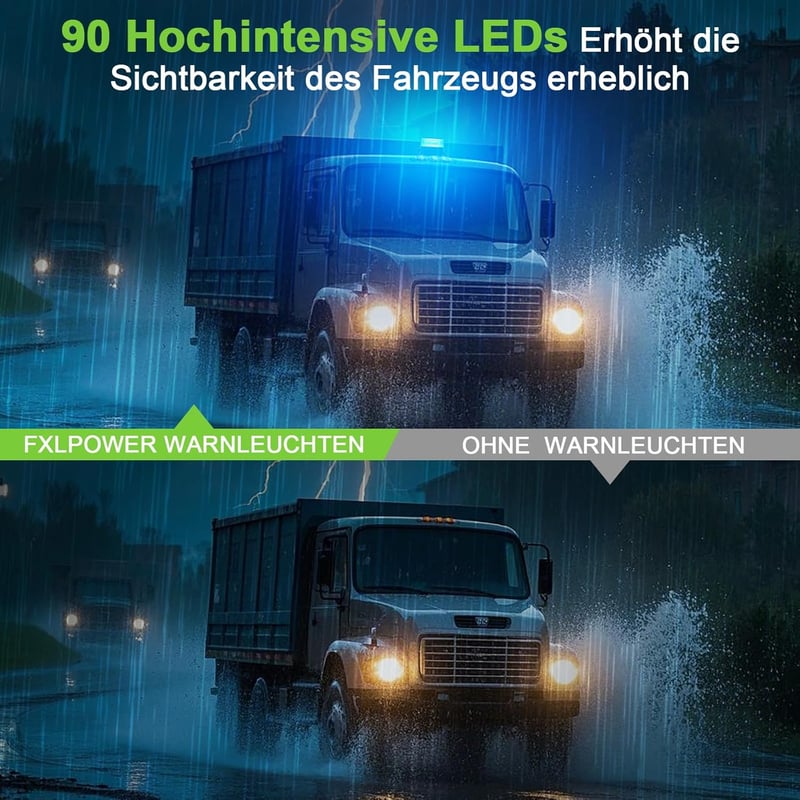 Fxlpower Kék LED Forgó Jelzőlámpa Napelemes Akkus IP65 Mágnes Figyelmeztetés