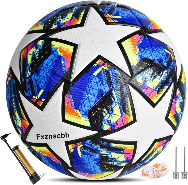 Fxznacbh 5-ös Méretű Futball-labda Pumpával - PU Bőr Focilabda Edzéshez és Játékhoz - Kék-Fehér, Tartós Hőkötött Technológiával