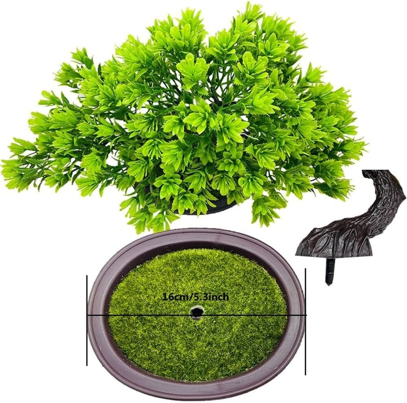 Fycooler Japán Bonsai Műnövény Cserépben - Élethű Dekoráció Asztalra, Irodába, Nappaliba - Zöld Műfa 30 cm