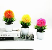 Fycooler Mesterséges Bonsai Virág Narancs Sárga Rózsaszín Dekoratív Műnövény Cserépben 3