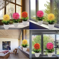 Fycooler Mesterséges Bonsai Virág Narancs Sárga Rózsaszín Dekoratív Műnövény Cserépben 5