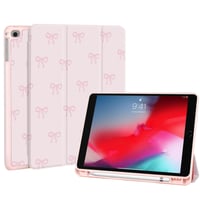 Puzdro Fycyko na iPad 9,7 palca pre 5. a 6. generáciu (2017/2018), s držiakom na ceruzku, roztomilým vzorom mašličiek, trojnásobným stojanom, ružové, ochranné puzdro odolné voči poškriabaniu 1