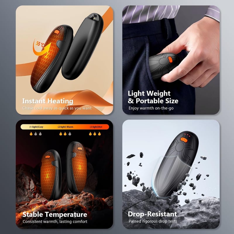 FYDEE 14000 mAh Elektromos Kézmelegítő Powerbank Funkcióval, 3 Hőfok 58°C-ig