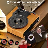 FYDEE Bakelit Lemezjátszó Beépített Sztereó Hangszórókkal, 3 Sebesség 33/45/78 RPM, Bluetooth Kapcsolat, RCA Kimenet, Fa Színű Retró Dizájn 4
