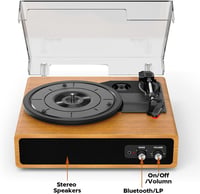 FYDEE Bakelit Lemezjátszó Beépített Sztereó Hangszórókkal, 3 Sebesség 33/45/78 RPM, Bluetooth Kapcsolat, RCA Kimenet, Fa Színű Retró Dizájn 7