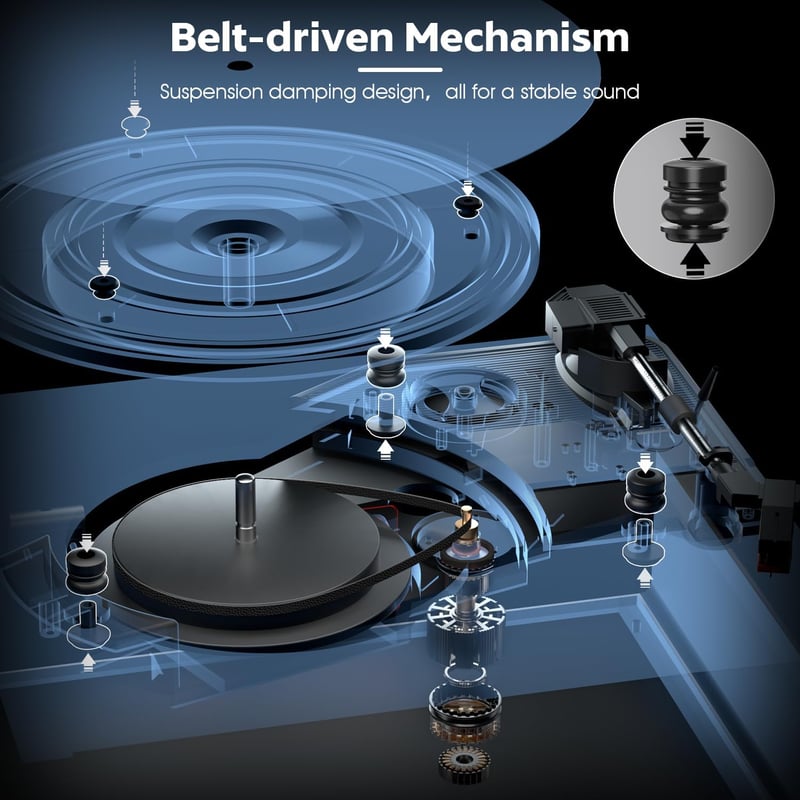 FYDEE Bakelit Lemezjátszó Beépített Sztereó Hangszórókkal, 3 Sebesség 33/45/78 RPM, Bluetooth Kapcsolat, RCA Kimenet, Fa Színű Retró Dizájn