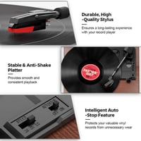 Gramofón FYDEE Bluetooth 5.4 so vstavanými 2x3W stereo reproduktormi, 3 rýchlosti, RCA/AUX, automatické zastavenie, retro dizajn, tmavočervený 4