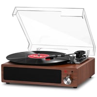 Gramofón FYDEE Bluetooth 5.4 so vstavanými 2x3W stereo reproduktormi, 3 rýchlosti, RCA/AUX, automatické zastavenie, retro dizajn, tmavočervený 1