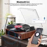 Gramofón FYDEE Bluetooth 5.4 so vstavanými 2x3W stereo reproduktormi, 3 rýchlosti, RCA/AUX, automatické zastavenie, retro dizajn, tmavočervený 2