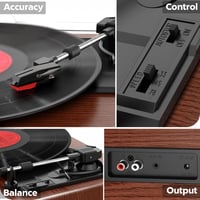 Gramofón FYDEE Bluetooth 5.4 so vstavanými 2x3W stereo reproduktormi, 3 rýchlosti, RCA/AUX, automatické zastavenie, retro dizajn, tmavočervený 3
