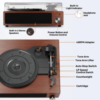 Gramofón FYDEE Bluetooth 5.4 so vstavanými 2x3W stereo reproduktormi, 3 rýchlosti, RCA/AUX, automatické zastavenie, retro dizajn, tmavočervený 7