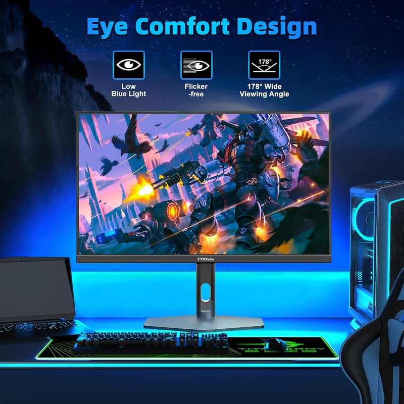 FYHXele 27 hüvelykes gaming monitor 300 Hz QHD IPS 0,8 ms GTG állítható állvány VESA függőleges, kékfény szűrős, fekete