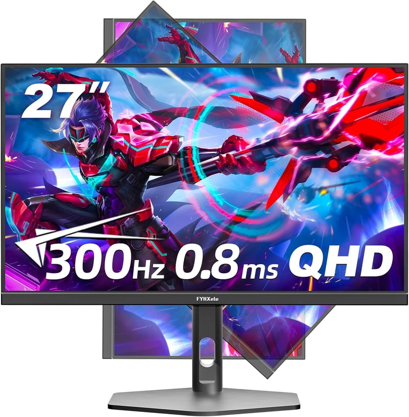 FYHXele 27 hüvelykes gaming monitor 300 Hz QHD IPS 0,8 ms GTG állítható állvány VESA függőleges, kékfény szűrős, fekete