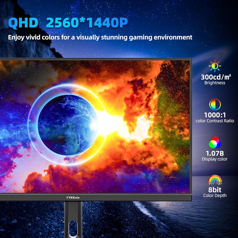 FYHXele 27 hüvelykes gaming monitor 300 Hz QHD IPS 0,8 ms GTG állítható állvány VESA függőleges, kékfény szűrős, fekete