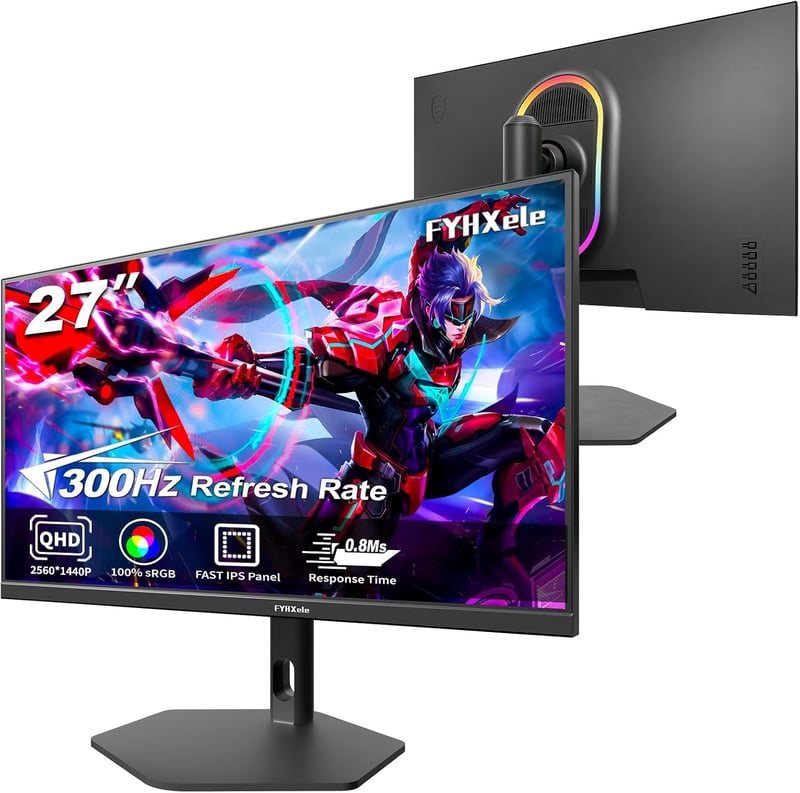 FYHXele 27 hüvelykes gaming monitor 300 Hz QHD IPS 0,8 ms GTG állítható állvány VESA függőleges, kékfény szűrős, fekete