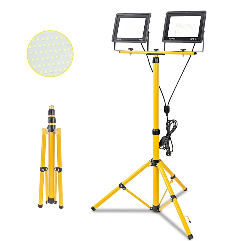 Fynokst 200W LED stavebný reflektor, 20000 LM super jasné pracovné svetlo s nastaviteľným stojanom, 3m káblom a EU zástrčkou, IP66 vodoodolné, studená biela