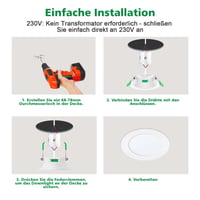 Fynokst LED ugradbena svjetiljka 230V 7W, promjer otvora 68-78 mm, podesiva temperatura boje 3000K/4000K/6500K, IP44, za kuhinju/kupaonicu/dnevni boravak 5