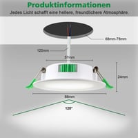 Fynokst LED ugradbena svjetiljka 230V 7W, promjer otvora 68-78 mm, podesiva temperatura boje 3000K/4000K/6500K, IP44, za kuhinju/kupaonicu/dnevni boravak 3